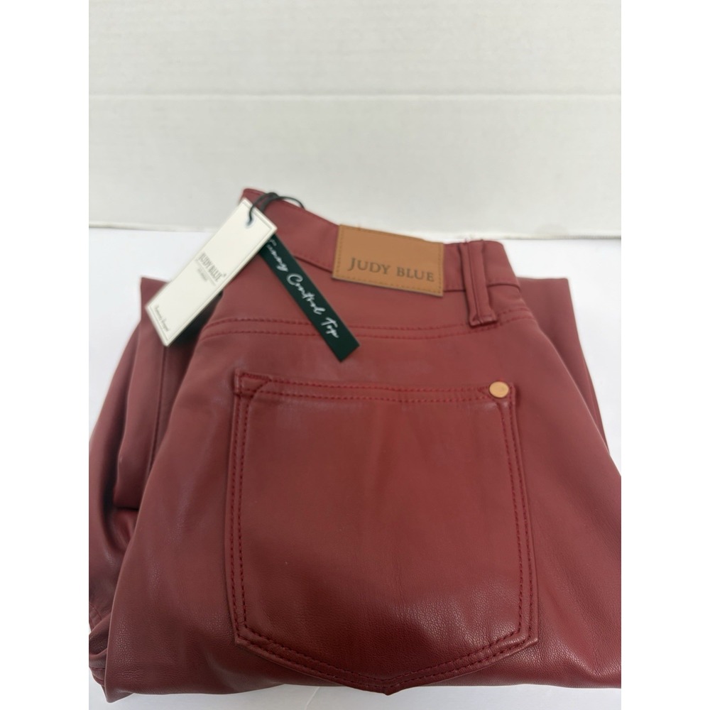 Judy Blue NWT Hi-Rise Tummy Control Red Pleather Straight Pants Size 3/26 #88898